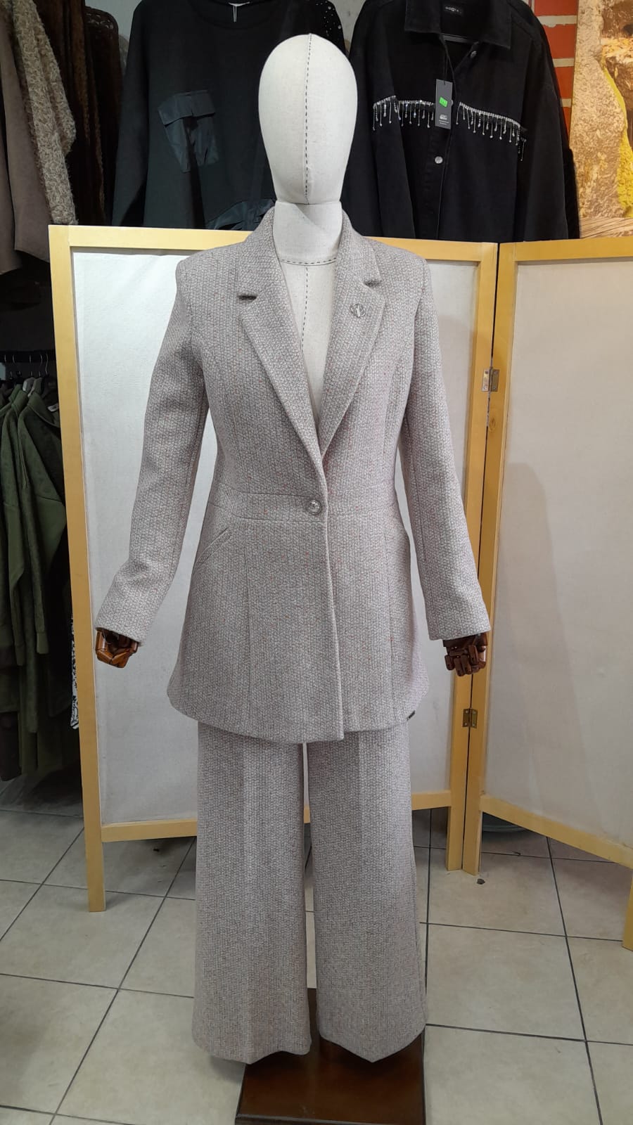 Kışlık Bej Uzun Tek Düğme Takım