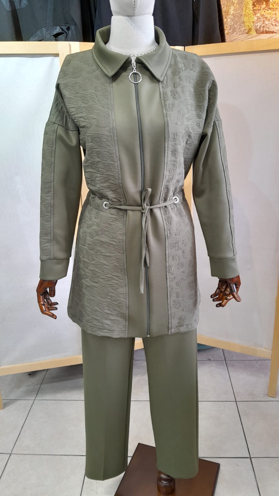 Scuba Kumaş Belden Bağlamalı Fermuarlı İkili Takım