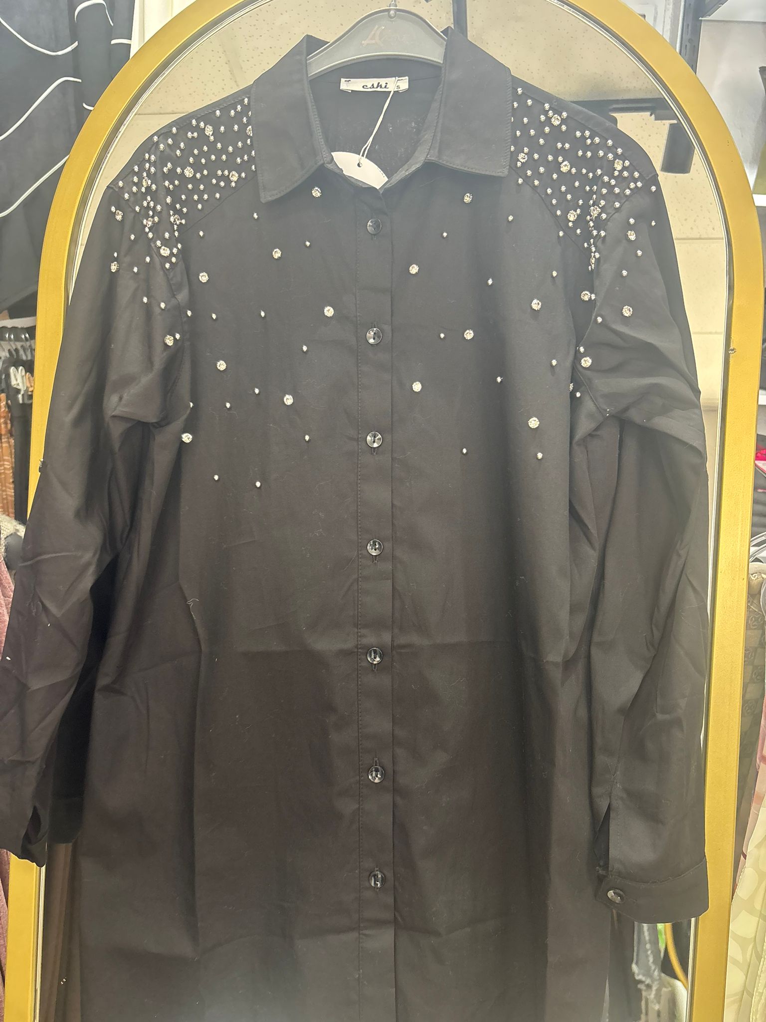 TAŞLI SİYAH TUNİK GÖMLEK